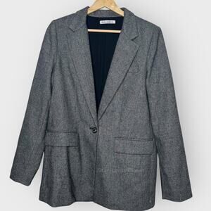 Reformation Camley Wool Blend Blazer Coat M Gray Herringbone Academia Chic